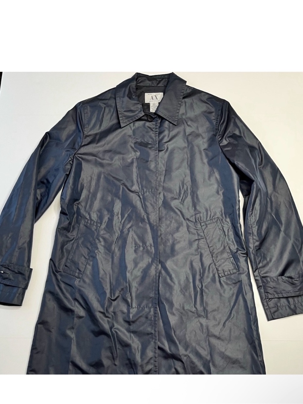 Armani Exchange Men’s Navy Long Sleeve Button Long Windbreaker Coat M